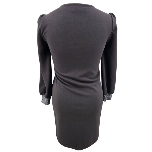 Sam Edelman Black Long-Sleeve Knit Dress W/ Metallic Trim Size 2 - Picture 4 of 9